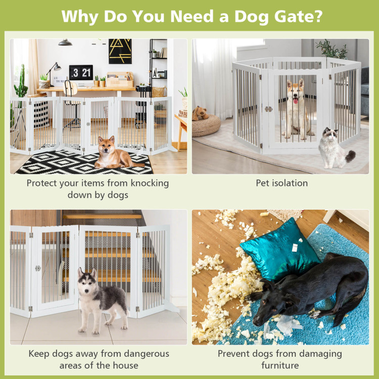 Freestanding 6-Panel Dog Gate with 4 Support Feet for Stairs-WhiteCostway Gallery View 8 of 10
